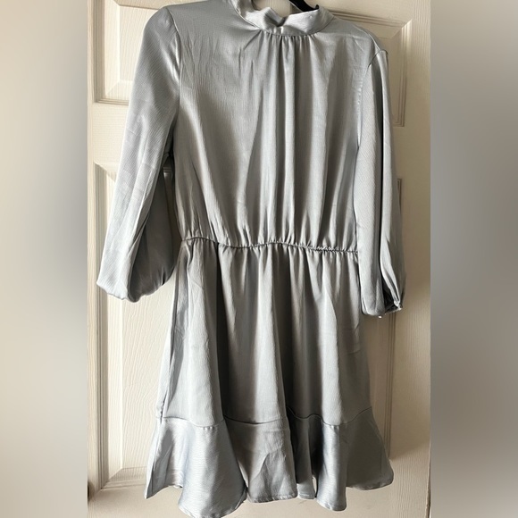 Call Me Angel Textured Satin Dress in Dusty Blue - Picture 8 of 11